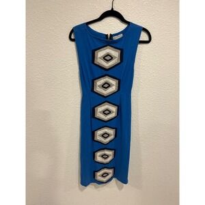 Synergy Organic Clothing Blue Geometric Applique Sleeveless Sheath Dress Small